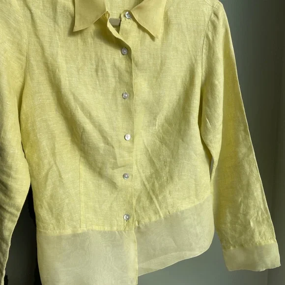 SOLD ON DEPOP Y2K Yellow Green Linen Button Up - Picture 5 of 7